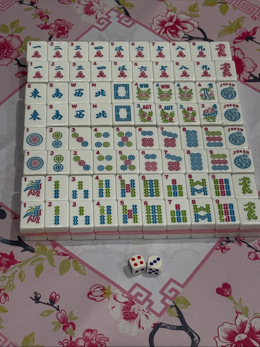 American Mahjong Tile Set - blue, pink, green